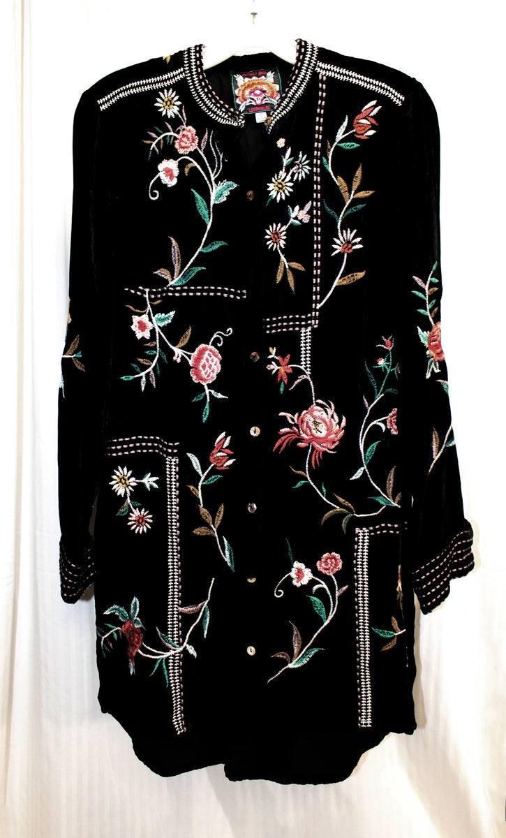 Johnny Was Silk Blend deals Embroidered Velvet Blouse