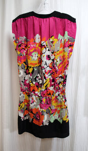 BCBG Maxazria - 100% Silk - Light Weight Abstract Floral Elastic Waist V-Neck Mini Dress - Size 2