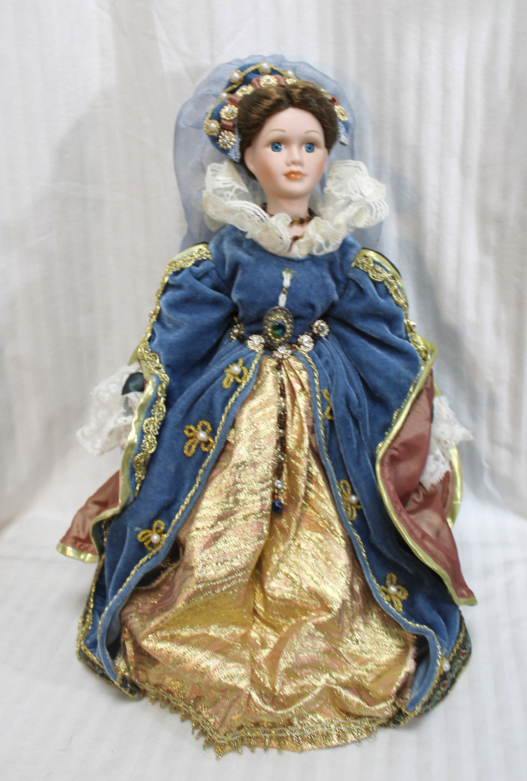 Porcelain Renaissance Doll w/ Elaborate Velvet Dress - 14.5