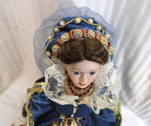 Load image into Gallery viewer, Porcelain Renaissance Doll w/ Elaborate Velvet Dress - 14.5&quot; w/ Stand