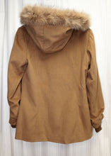 Load image into Gallery viewer, George Simonton Studio - Fawn Brown Wool Blend Hooded Coat w/ Fox Fur Trim, Gold Toggle Closures - Size 10