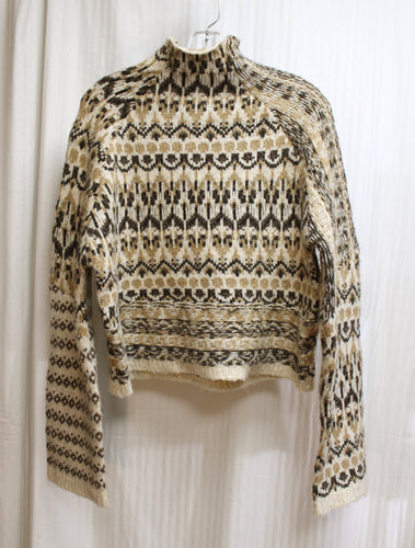 Steve Madden - Multicolor Earth Tone, Mock Neck Cropped Long Sleeve Pullover Sweater - Size S (w/ Tag)