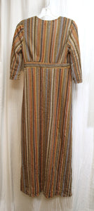 See U Soon - 1/2 Sleeve Unique Weave V-Neck Earthed Tone Maxi Dress w/ Fine Silver Metallic Threads - Size S