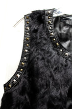 Load image into Gallery viewer, Philosophy Blues Original (Denmark) - Black Lamb Fur w/ Stud Detailing Tunic Vest - Size 38 (Approx M, See Measurements)