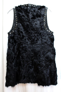 Philosophy Blues Original (Denmark) - Black Lamb Fur w/ Stud Detailing Tunic Vest - Size 38 (Approx M, See Measurements)