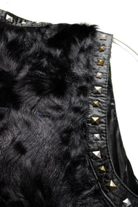 Philosophy Blues Original (Denmark) - Black Lamb Fur w/ Stud Detailing Tunic Vest - Size 38 (Approx M, See Measurements)