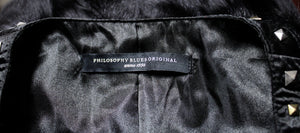 Philosophy Blues Original (Denmark) - Black Lamb Fur w/ Stud Detailing Tunic Vest - Size 38 (Approx M, See Measurements)