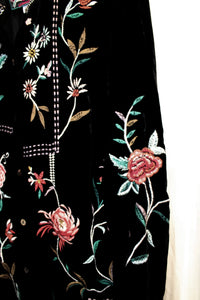 Johnny Was - Black Silk Blend Embroidered Velvet - Long Sleeve, Button Front Tunic/Mini Dress - Size XS