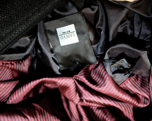 Men's Sanyo - Angora/Wool/Silk/Cashmere Blend, Dark Gray Subtle Herringbone Coat - Size 3XL TALL