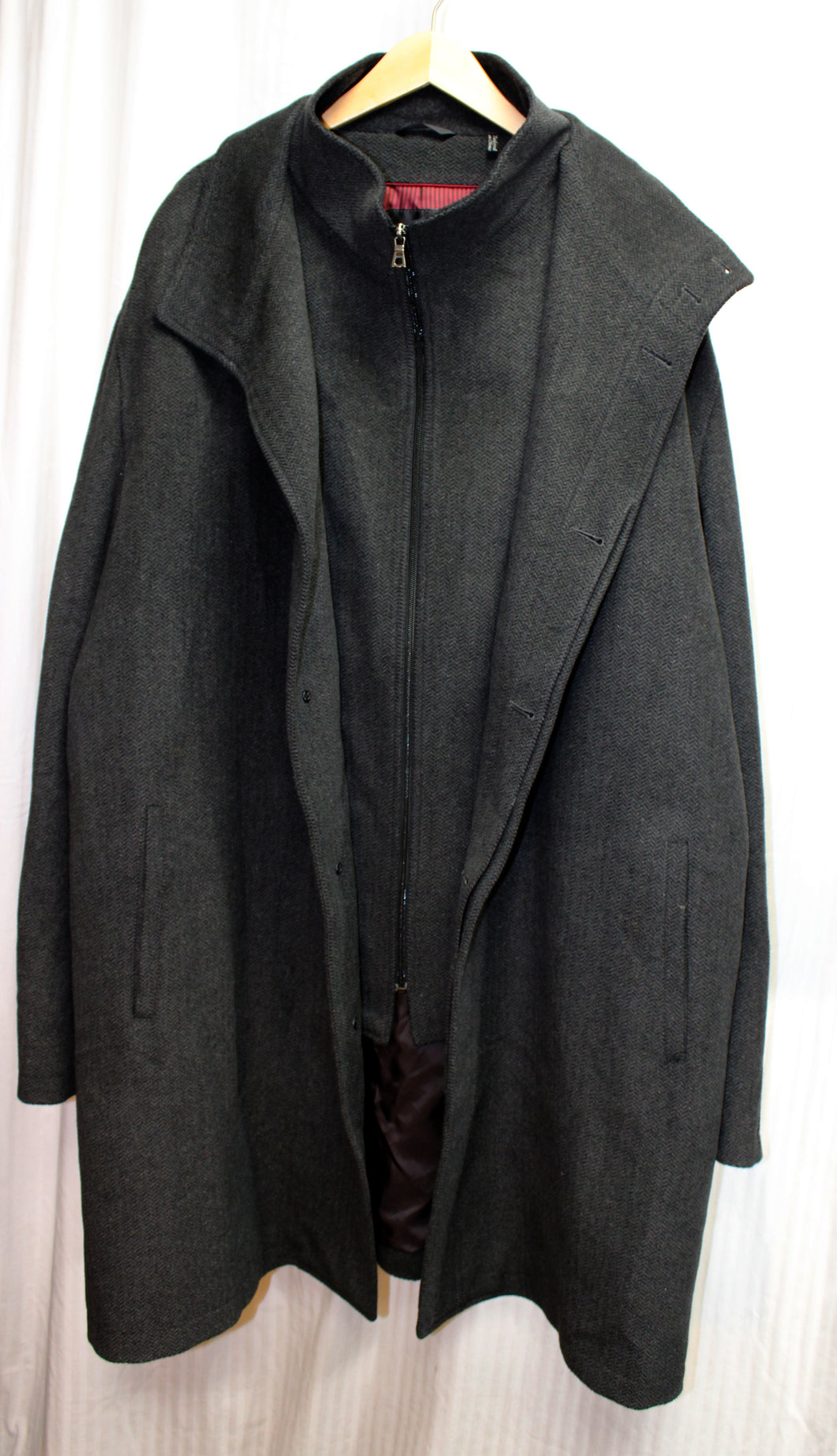 Men's Sanyo - Angora/Wool/Silk/Cashmere Blend, Dark Gray Subtle Herringbone Coat - Size 3XL TALL