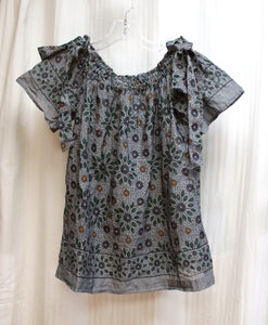 Loft  - Gray Graphic Floral Off/On Shoulder w/ Shoulder Tie Bows, Lightweight Top - Size XS