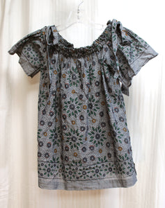 Loft  - Gray Graphic Floral Off/On Shoulder w/ Shoulder Tie Bows, Lightweight Top - Size XS