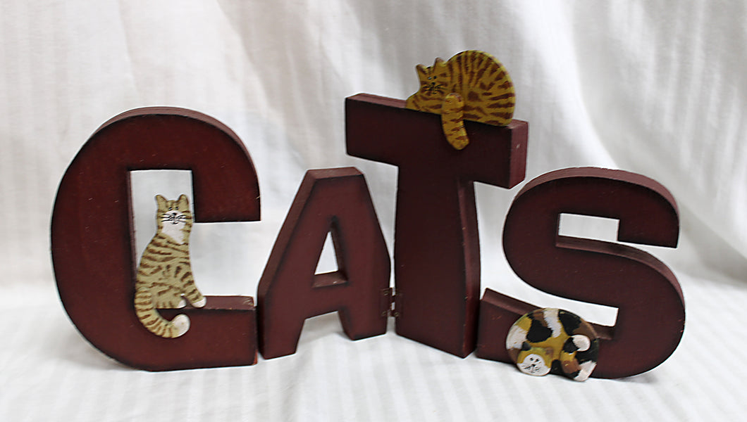 Adorable Folk Art, Hinged Wood Cat Decor Sign - 17