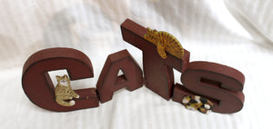 Adorable Folk Art, Hinged Wood Cat Decor Sign - 17" w x 8.5" h