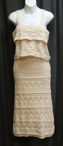 Lucy Paris - 2 PC Beige Cropped Crocheted Sweater Tank & Matching Midi Skirt - Size S (w/ Tags)