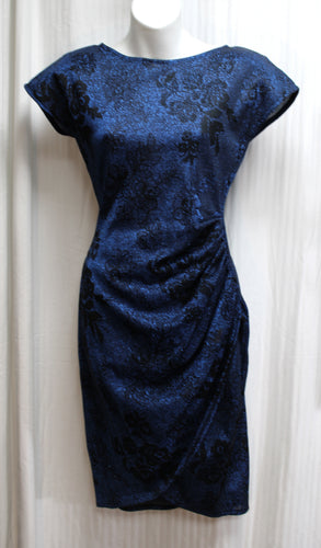 Vintage - All That Jazz - Blue & Black Metallic Shimmer Rose Print Dress - Size 7