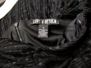 Love & Design - Black Swiss Dot Lace, Ruffle Cuff Sheer (over Lining) Body Con Dress - Size M