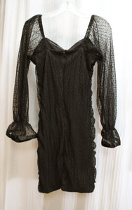 Love & Design - Black Swiss Dot Lace, Ruffle Cuff Sheer (over Lining) Body Con Dress - Size M