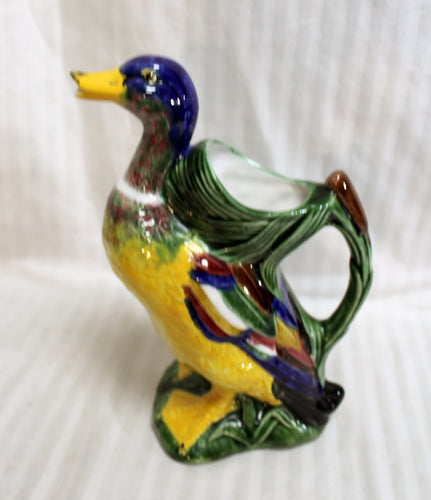 Vintage -  F. Mendez Caldas (Portugal) Glazed Ceramic Mallard Duck w/ Cat Tail Pitcher 10.5