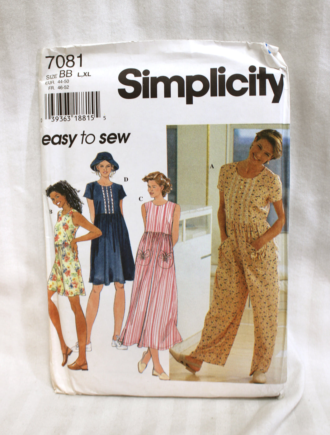 Sewing Pattern -Simplicity - Easy to Sew- 7081 - Misses Romper, Dress and Hat - Size BB L,XL