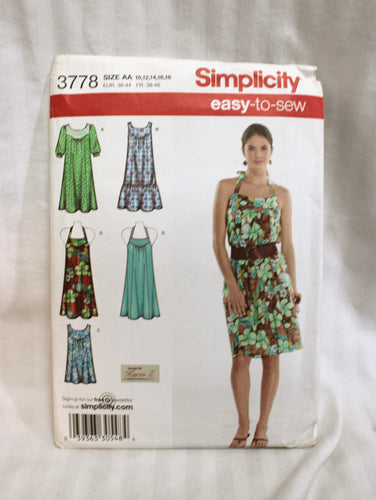 Sewing Pattern -Simplicity - Easy to Sew- 3778 - Women's Dresses or Tunic - Size AA 10-18
