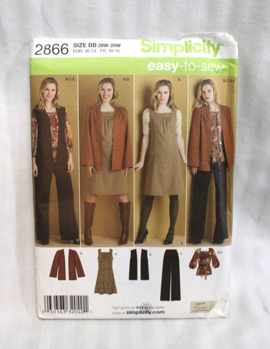 Sewing Pattern -Simplicity Karen Z Easy to Sew- 2866 - Misses Women's Pants, Jumper or top and Jacket or Vest and Belt - Size BB 20W-28W