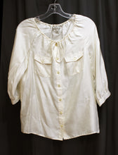 Load image into Gallery viewer, Banana Republic - 100% Silk Cream Drawstring Neckline 1/2 Sleeve Blouse - Size S