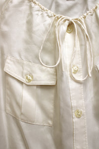 Banana Republic - 100% Silk Cream Drawstring Neckline 1/2 Sleeve Blouse - Size S