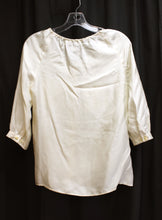 Load image into Gallery viewer, Banana Republic - 100% Silk Cream Drawstring Neckline 1/2 Sleeve Blouse - Size S