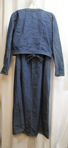 Vintage - D. Frank - 2 PC Sleeveless Denim Tie Back Maxi Dress w/ Crinkle Texture Bodice & Matching  Cropped Jacket - Size 6 (Vintage, See Measurements)