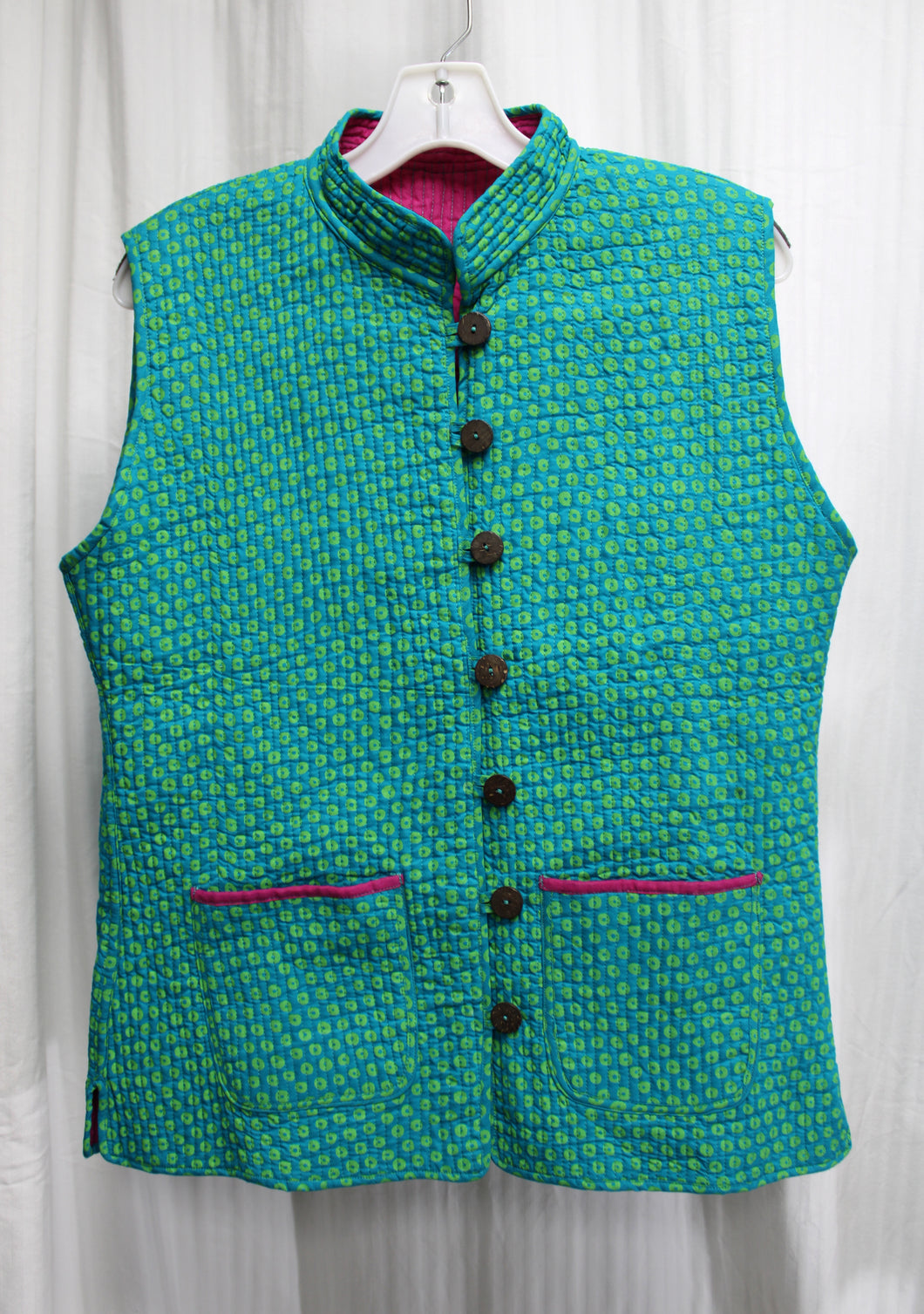 Stree Shakti - Reversible, Blue & Green / Magenta Quilted Vest - Size M