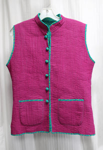 Stree Shakti - Reversible, Blue & Green / Magenta Quilted Vest - Size M