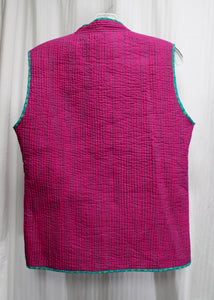 Stree Shakti - Reversible, Blue & Green / Magenta Quilted Vest - Size M