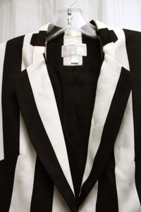 Vintage - Alberto Makali - Black & White Vertical Stripe 1/2 Sleeve Blazer Jacket - Size 2 (See Measurements)