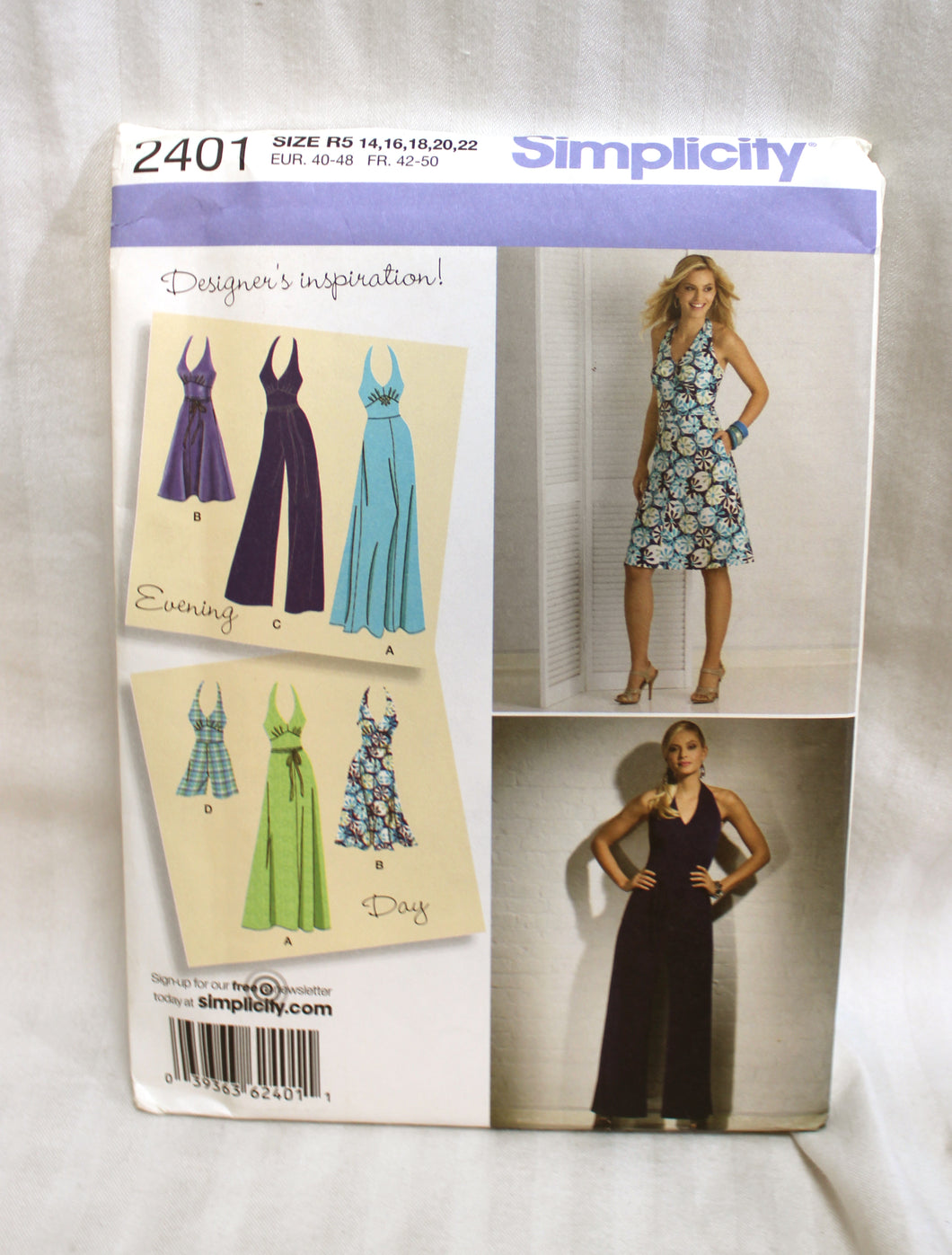 Simplicity - #2401 Misses Dress and Jumpsuit Each in Two Lengths (Halter) - Size r5 (14-22) Sewing Pattern