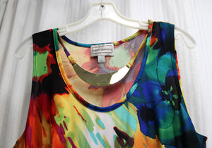 Vintage- Karin Stevens - Colorful Abstract Floral Sleeveless Maxi Dress w/ Removeable "Necklace" - Size L
