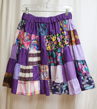 Load image into Gallery viewer, Vintage - Handmade - Purple Whimsical (Pansies, Daisies, Butterflies) Patchwork Full Skirt - See Measurements - 26&quot; Unstretched Waist