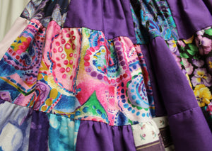 Vintage - Handmade - Purple Whimsical (Pansies, Daisies, Butterflies) Patchwork Full Skirt - See Measurements - 26" Unstretched Waist