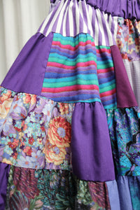 Vintage - Handmade - Purple Whimsical (Pansies, Daisies, Butterflies) Patchwork Full Skirt - See Measurements - 26" Unstretched Waist