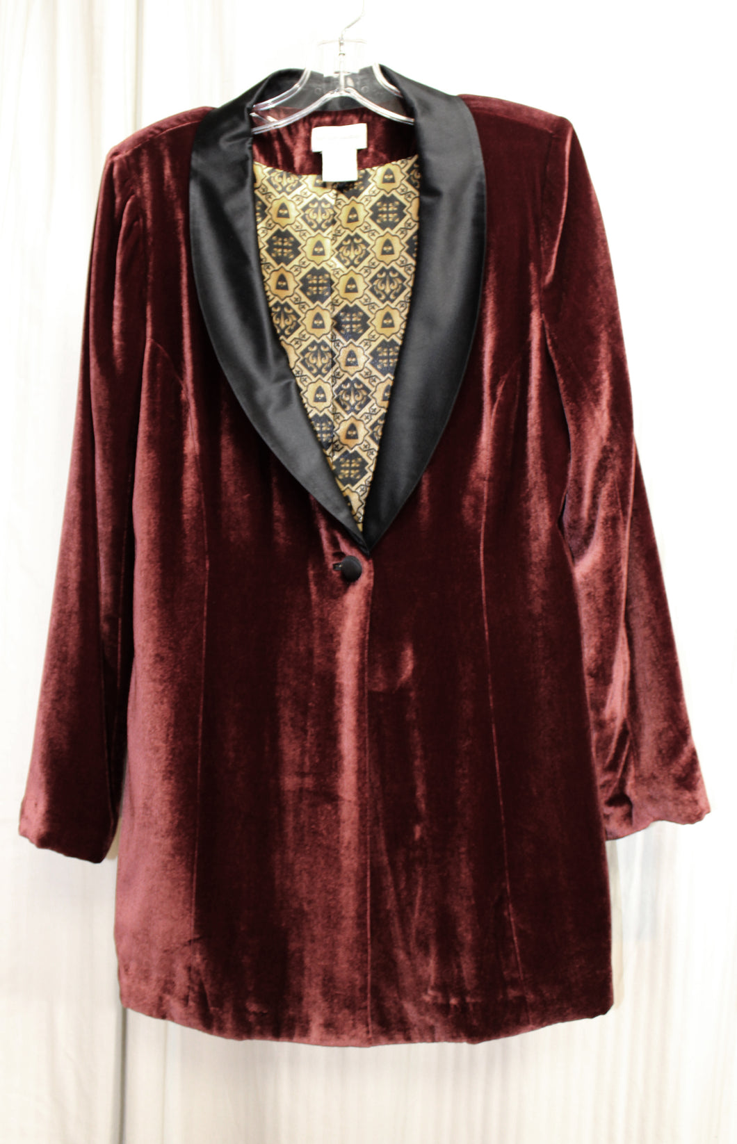 Soft Surroundings - Red & Black, Rayon/Silk Velvet, Tunic Length Smoking Jacket - Size M