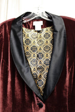 Load image into Gallery viewer, Soft Surroundings - Red &amp; Black, Rayon/Silk Velvet, Tunic Length Smoking Jacket - Size M