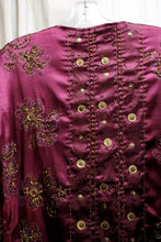 Load image into Gallery viewer, Chico&#39;s - Purple Collarless Satin Jacket w/ Bronze Embroidery &amp; Beading - Size 0 (Chico&#39;s Sizing = S/4)