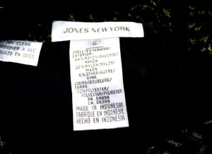 Vintage Deadstock w/ Tags  - Jones New York - Black & Metallic Gold Lace Pencil Skirt - Size 6