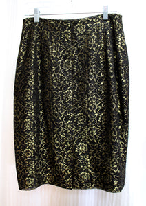 Vintage Deadstock w/ Tags  - Jones New York - Black & Metallic Gold Lace Pencil Skirt - Size 6