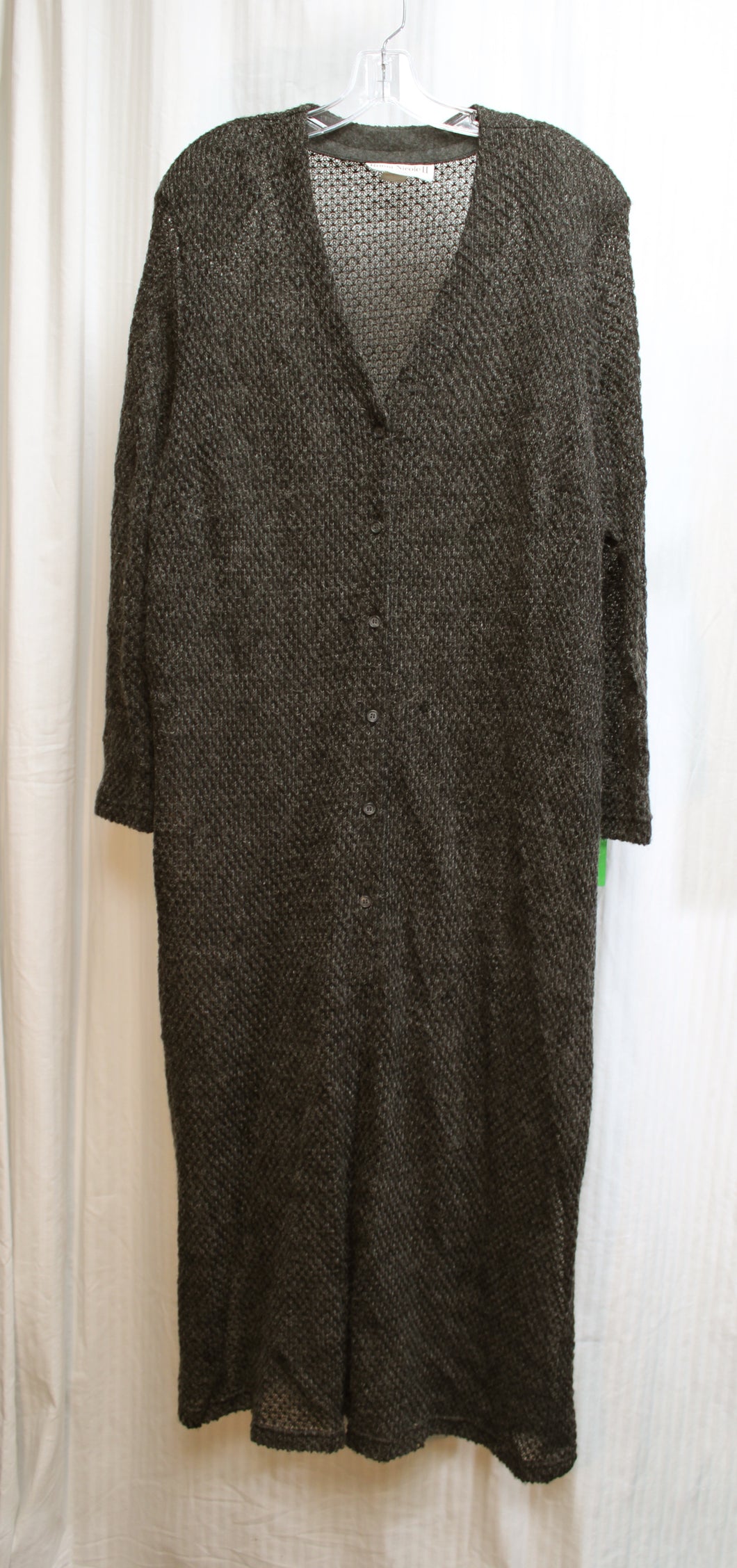 Vintage 90's - Ronni Nicole II by Ouida - Charcoal Heathered Semi Open Weave Sweater Duster - Size 20W