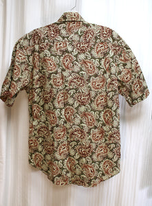 Men's Vintage - High Sierra -  Green & Brown Short Sleeve Paisley Button Front Shirt - Size S