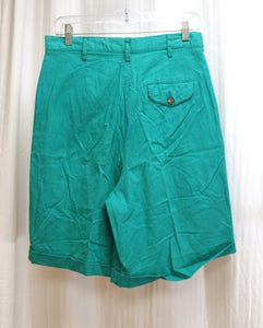 Vintage- Casual Corner - Green Linen Blend Cuffed Walking Shorts - Size 10
