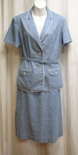 Load image into Gallery viewer, Vintage - Joyce Jaguar Collection - 2 PC Blue Short Sleeve &amp; Jacket w/ White Piping w/ Matching Skirt &amp; Belt - See Measurements 26&quot; Waist