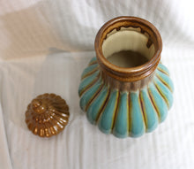 Load image into Gallery viewer, Vintage Mid Century  Teal &amp; Brown Glazed Ceramic Vase w/ Lid -16.5&quot; H