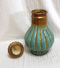 Load image into Gallery viewer, Vintage Mid Century  Teal &amp; Brown Glazed Ceramic Vase w/ Lid -16.5&quot; H